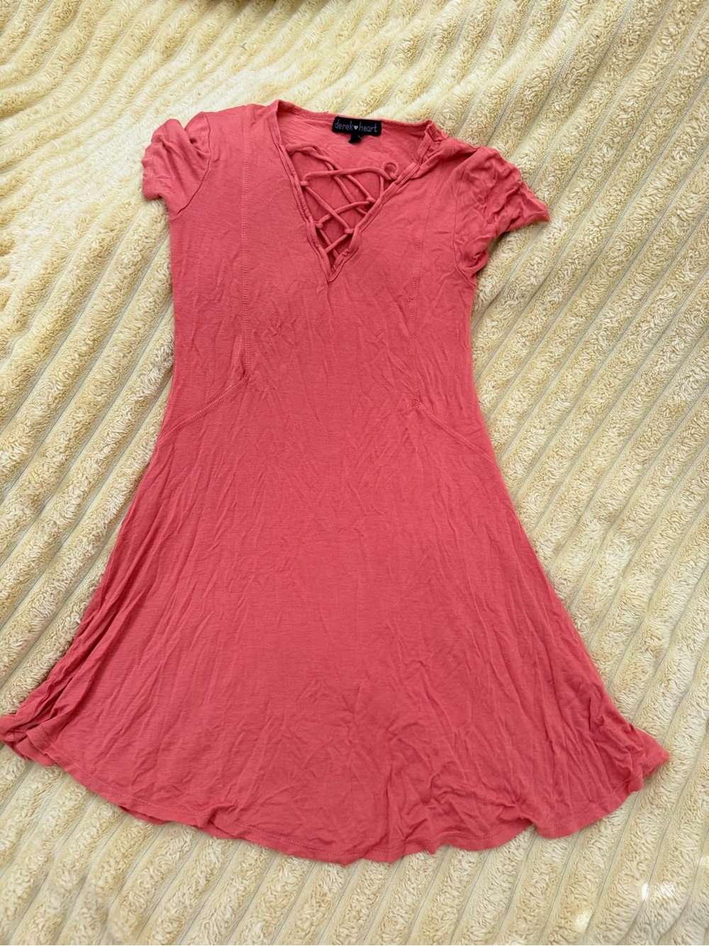 Women’s Derek Heart Coral Lace-Up V-Neck Dress size Small